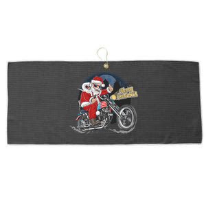 Cool American Flag Motorcycle Santa Claus Large Microfiber Waffle Golf Towel