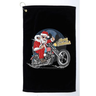 Cool American Flag Motorcycle Santa Claus Golf Towel