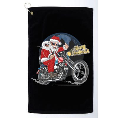 Cool American Flag Motorcycle Santa Claus Platinum Collection Golf Towel