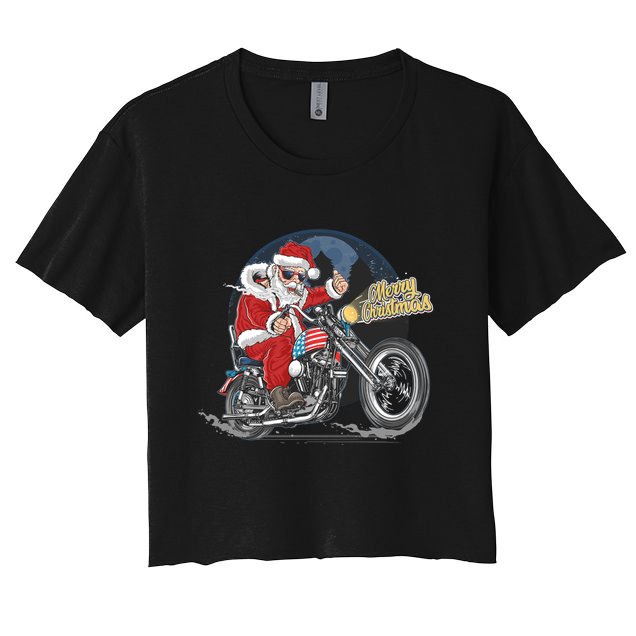 Cool American Flag Motorcycle Santa Claus Crop Top