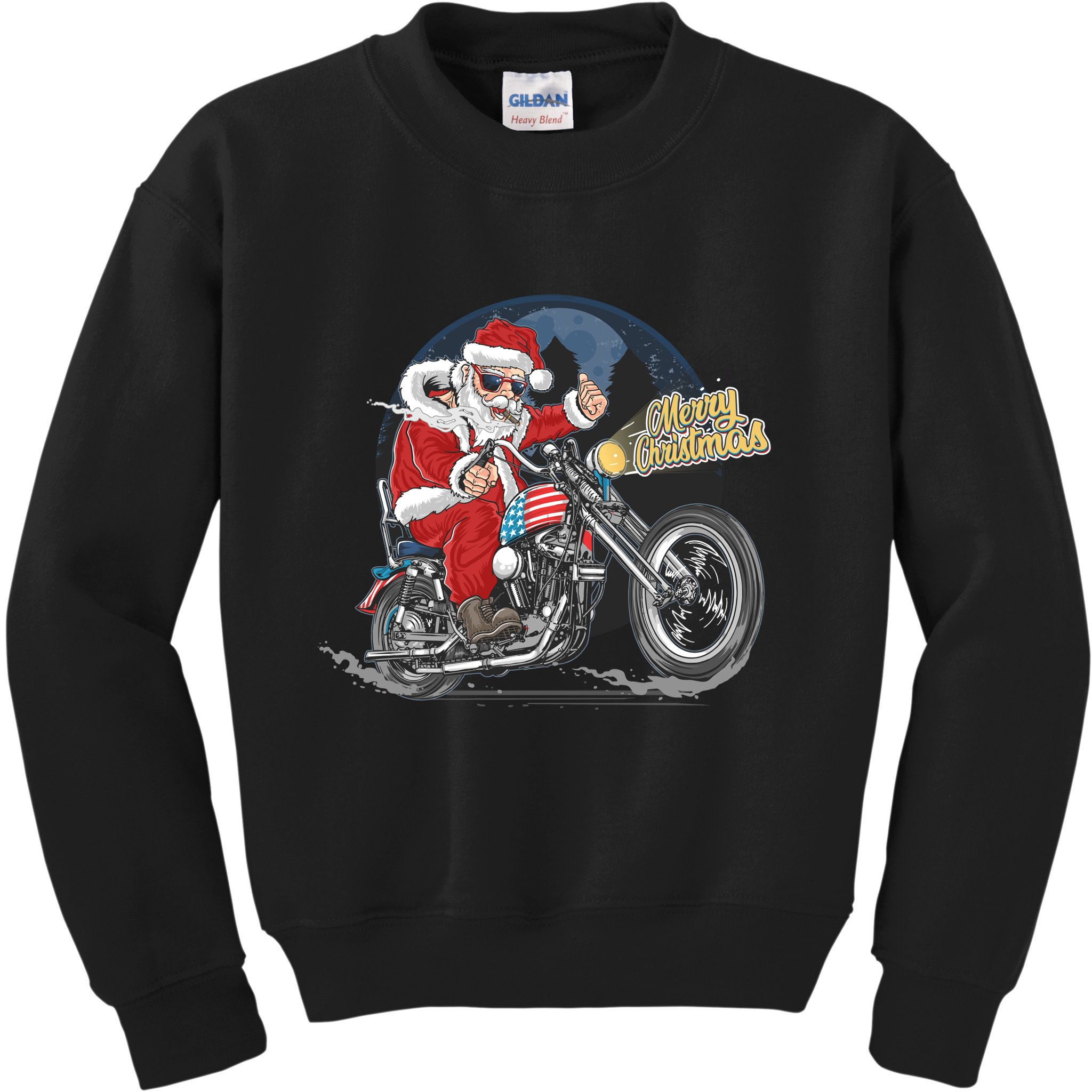 Cool American Flag Motorcycle Santa Claus Kids Sweatshirt