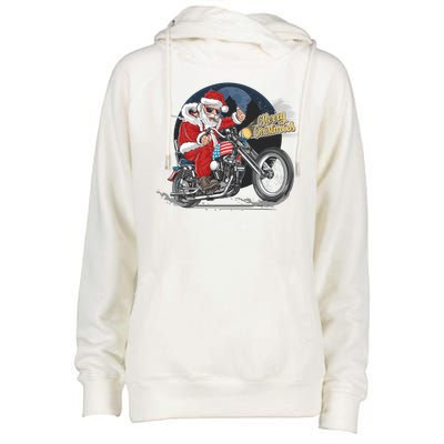 Cool American Flag Motorcycle Santa Claus Womens Funnel Neck Pullover Hood