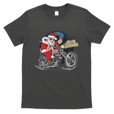 Cool American Flag Motorcycle Santa Claus T-Shirt