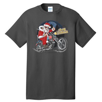 Cool American Flag Motorcycle Santa Claus Tall T-Shirt