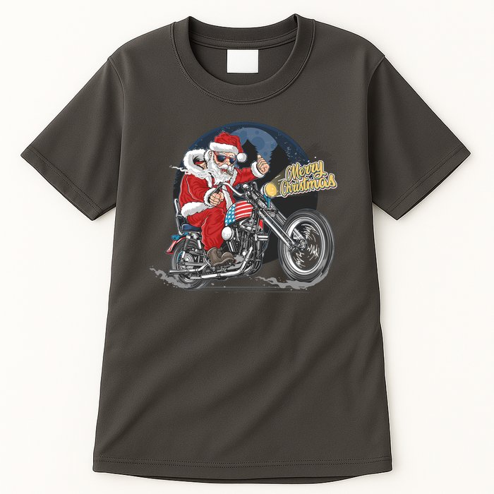 Cool American Flag Motorcycle Santa Claus Tall T-Shirt