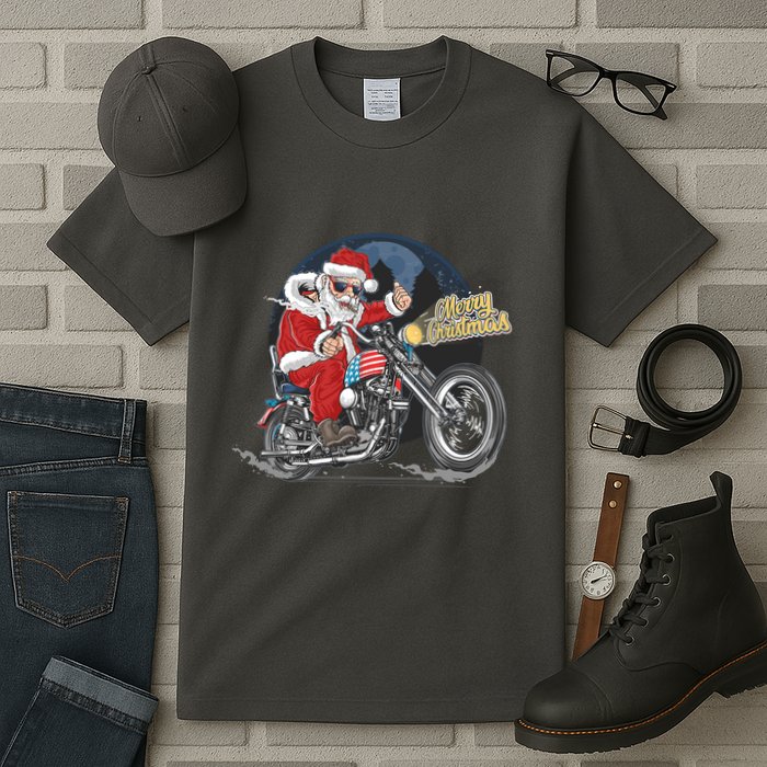 Cool American Flag Motorcycle Santa Claus Tall T-Shirt