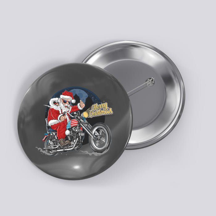 Cool American Flag Motorcycle Santa Claus Button