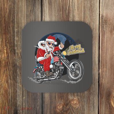 Cool American Flag Motorcycle Santa Claus Coaster
