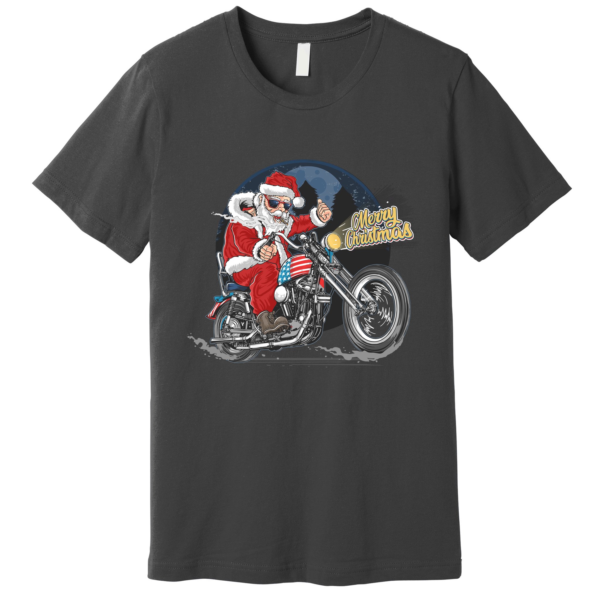 Cool American Flag Motorcycle Santa Claus Premium T-Shirt