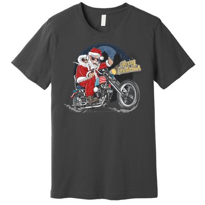 Cool American Flag Motorcycle Santa Claus Premium T-Shirt