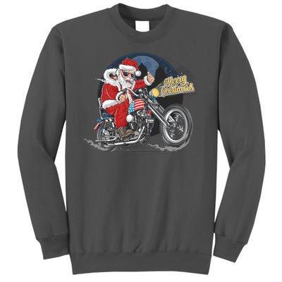 Cool American Flag Motorcycle Santa Claus Tall Sweatshirt