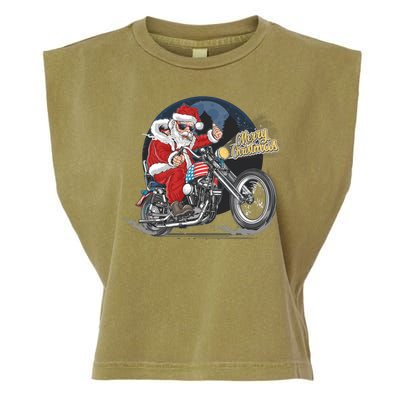 Cool American Flag Motorcycle Santa Claus Garment-Dyed Women's Muscle Tee