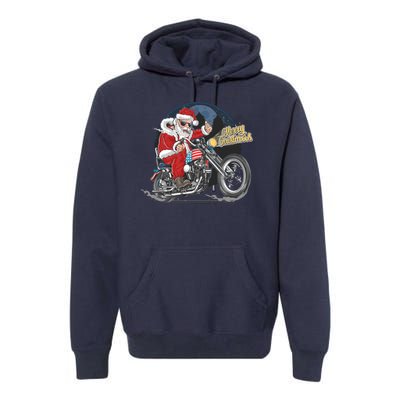 Cool American Flag Motorcycle Santa Claus Premium Hoodie