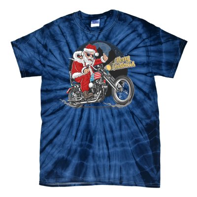 Cool American Flag Motorcycle Santa Claus Tie-Dye T-Shirt