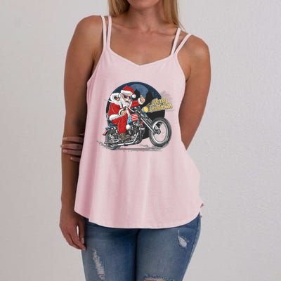 Cool American Flag Motorcycle Santa Claus Women's Strappy Tank