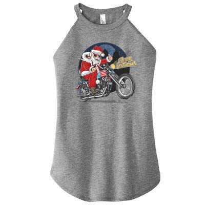 Cool American Flag Motorcycle Santa Claus Women’s Perfect Tri Rocker Tank