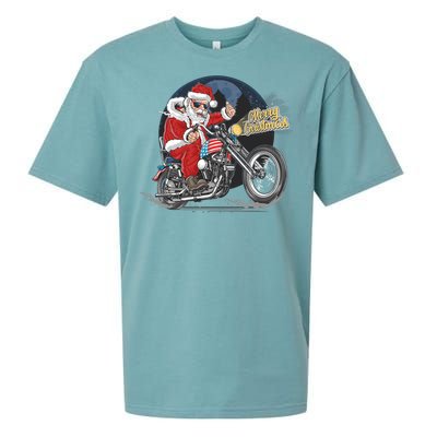 Cool American Flag Motorcycle Santa Claus Sueded Cloud Jersey T-Shirt