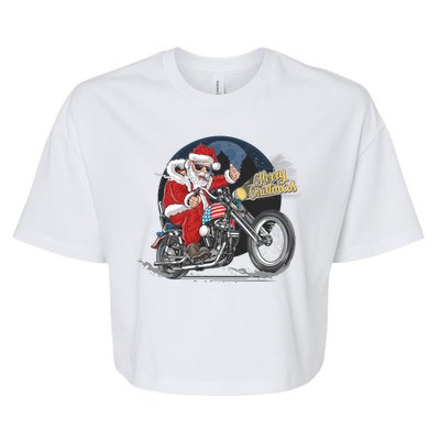 Cool American Flag Motorcycle Santa Claus Bella+Canvas Jersey Crop Tee