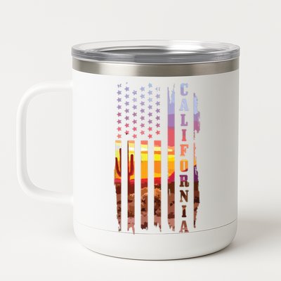 California American Flag Usa Pride Cactus Patriotic Gift 12 oz Stainless Steel Tumbler Cup