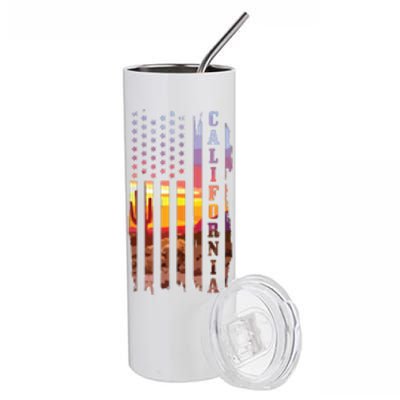 California American Flag Usa Pride Cactus Patriotic Gift Stainless Steel Tumbler