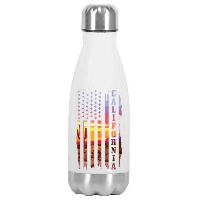 California American Flag Usa Pride Cactus Patriotic Gift Stainless Steel Insulated Water Bottle