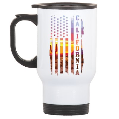 California American Flag Usa Pride Cactus Patriotic Gift Stainless Steel Travel Mug