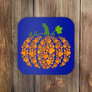 Cute Autumn Fall Pumpkin Dog Cat Paw Print Halloween Gift Coaster