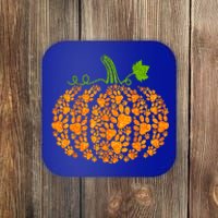 Cute Autumn Fall Pumpkin Dog Cat Paw Print Halloween Gift Coaster