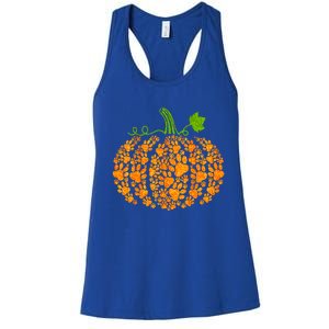 Cute Autumn Fall Pumpkin Dog Cat Paw Print Halloween Gift Women's Racerback Tank