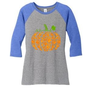 Cute Autumn Fall Pumpkin Dog Cat Paw Print Halloween Gift Women's Tri-Blend 3/4-Sleeve Raglan Shirt