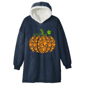 Cute Autumn Fall Pumpkin Dog Cat Paw Print Halloween Gift Hooded Wearable Blanket