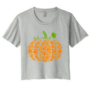 Cute Autumn Fall Pumpkin Dog Cat Paw Print Halloween Gift Women's Crop Top Tee