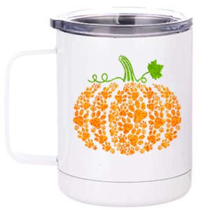 Cute Autumn Fall Pumpkin Dog Cat Paw Print Halloween Gift 12 oz Stainless Steel Tumbler Cup