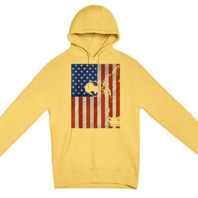 Cow American Flag Cattle Animal Lover Patriotic Gift Funny Gift Premium Pullover Hoodie