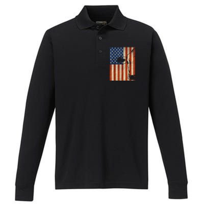 Cow American Flag Cattle Animal Lover Patriotic Gift Funny Gift Performance Long Sleeve Polo