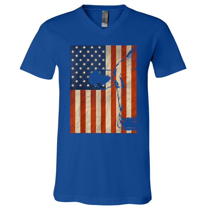 Cow American Flag Cattle Animal Lover Patriotic Gift Funny Gift V-Neck T-Shirt