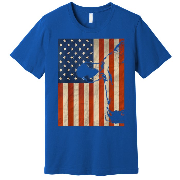 Cow American Flag Cattle Animal Lover Patriotic Gift Funny Gift Premium T-Shirt