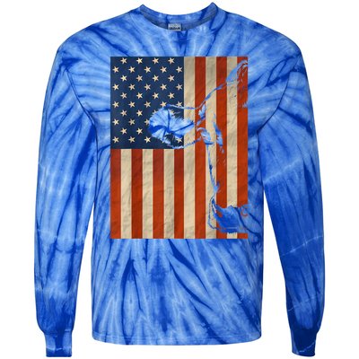 Cow American Flag Cattle Animal Lover Patriotic Gift Funny Gift Tie-Dye Long Sleeve Shirt