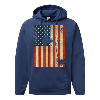 Cow American Flag Cattle Animal Lover Patriotic Gift Funny Gift Performance Fleece Hoodie