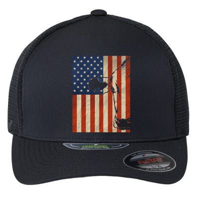 Cow American Flag Cattle Animal Lover Patriotic 4th Of July Flexfit Unipanel Trucker Cap