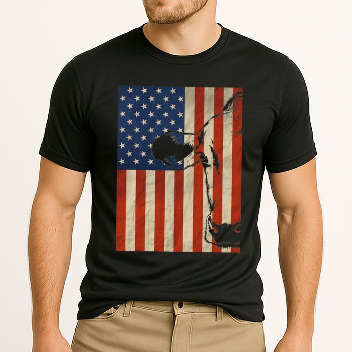 Cow American Flag Cattle Animal Lover Patriotic 4th Of July Cooling Performance Crew T-Shirt