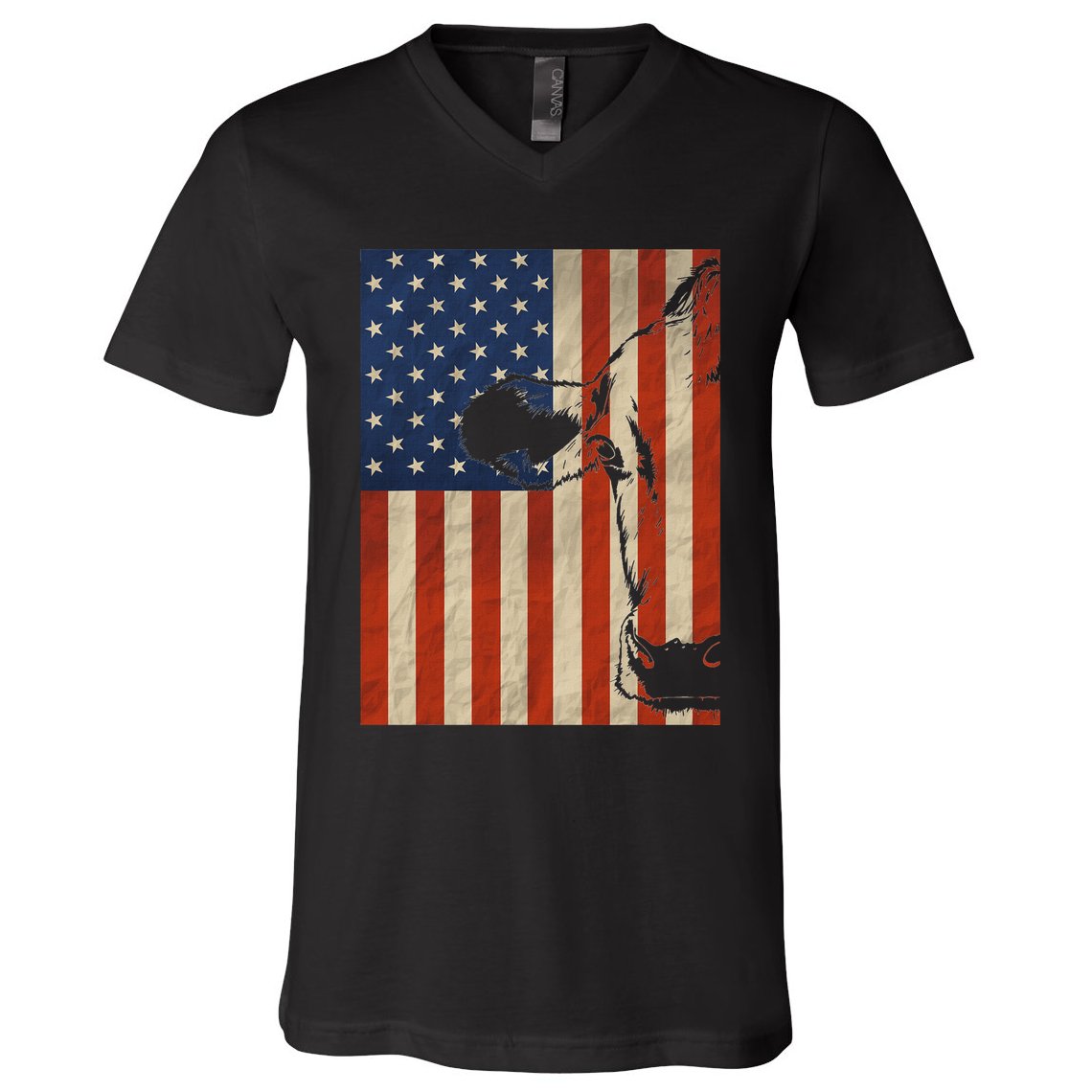 Cow American Flag Cattle Animal Lover Patriotic 4th Of July V-Neck T-Shirt