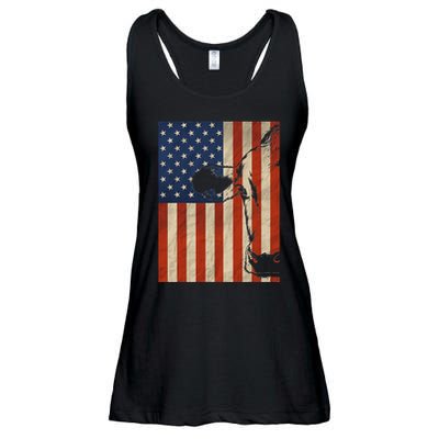 Cow American Flag Cattle Animal Lover Patriotic 4th Of July Ladies Essential Flowy Tank