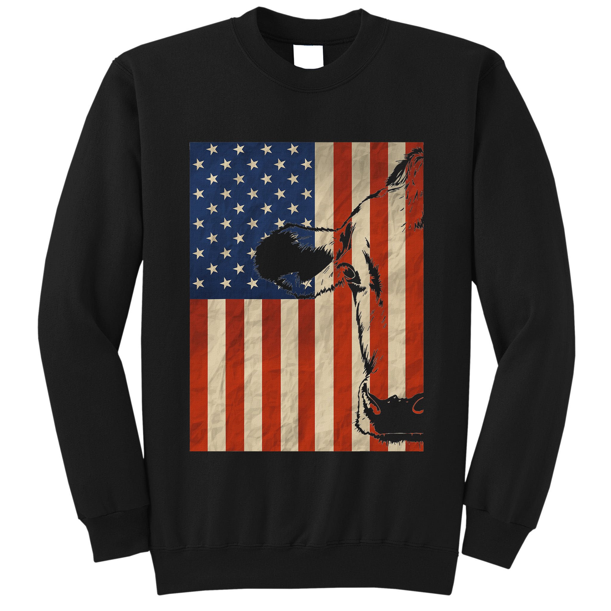Cow American Flag Cattle Animal Lover Patriotic 4th Of July Tall Sweatshirt