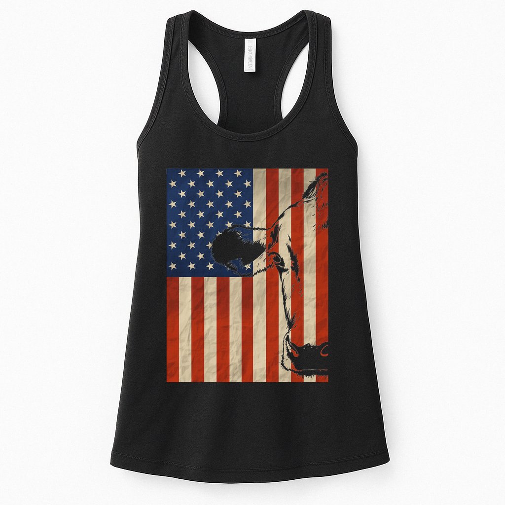 Cow American Flag Cattle Animal Lover Patriotic 4th Of July Womens Tank Top