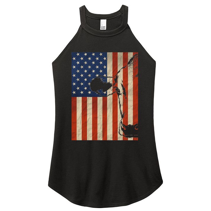 Cow American Flag Cattle Animal Lover Patriotic 4th Of July Women's Perfect Tri Rocker Tank