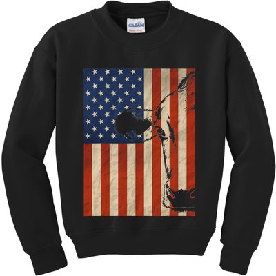 Cow American Flag Cattle Animal Lover Patriotic 4th Of July Kids Sweatshirt