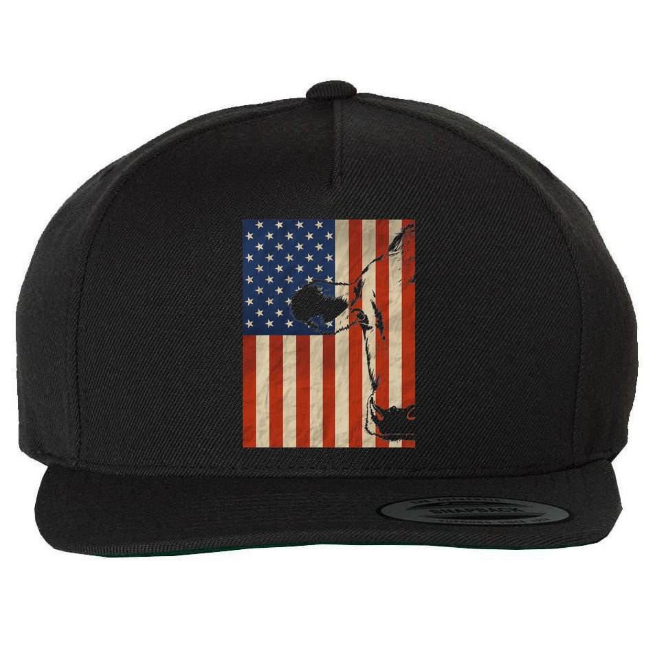 Cow American Flag Cattle Animal Lover Patriotic 4th Of July Wool Snapback Cap