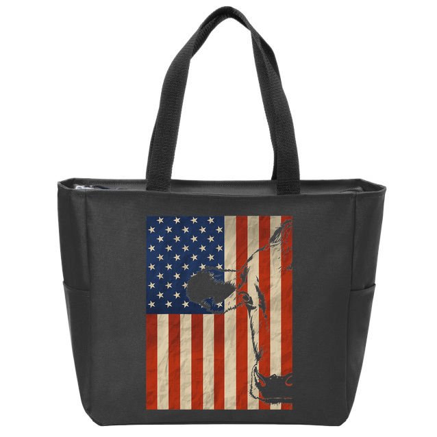 Cow American Flag Cattle Animal Lover Patriotic 4th Of July Zip Tote Bag