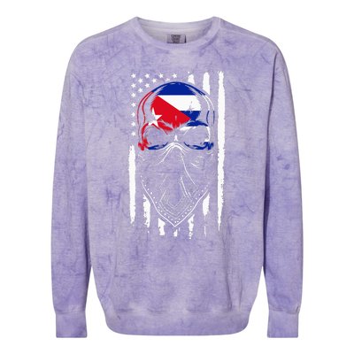 Cuban American Flag Vintage Skull Pride Roots Patriotic Cuba Colorblast Crewneck Sweatshirt